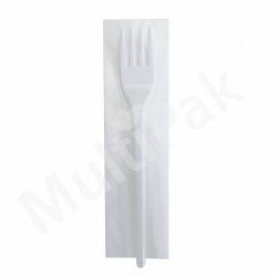 Zestaw białych sztućców widelec + serwetka 