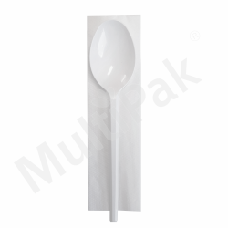 Zestaw sztućców białych - łyżka + serwetka 