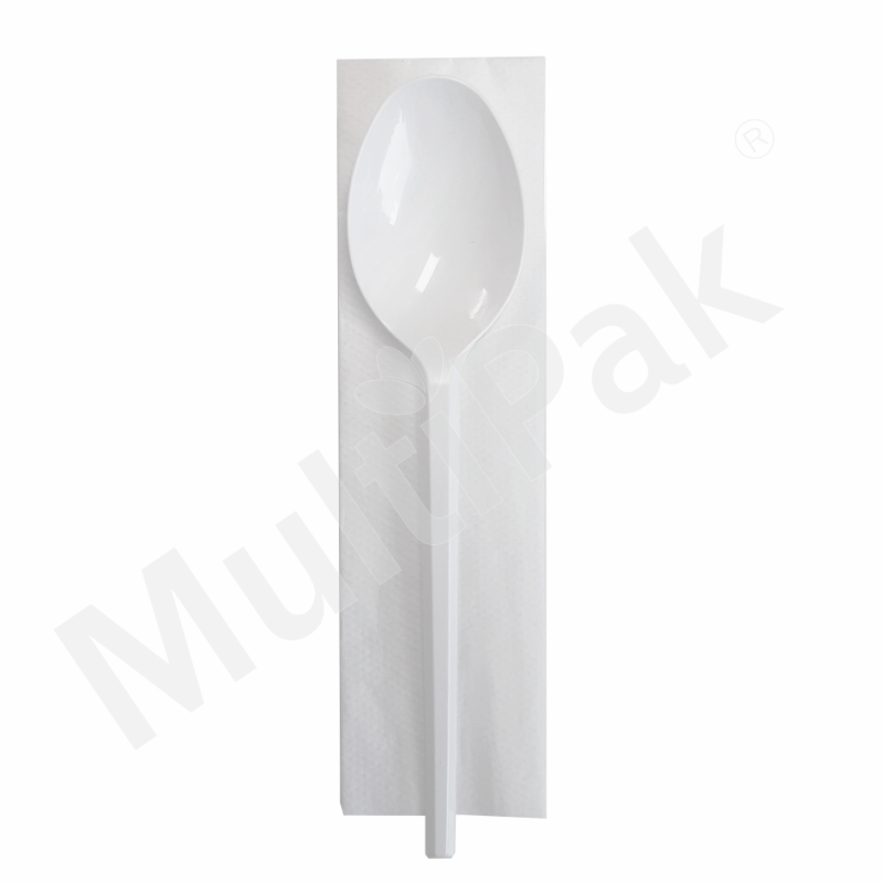 Zestaw sztućców białych - łyżka + serwetka 