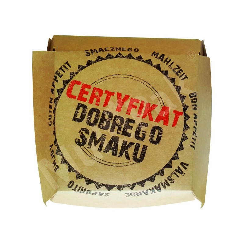 Duży pojemnik na hamburgera "Certyfikat dobrego smaku" 