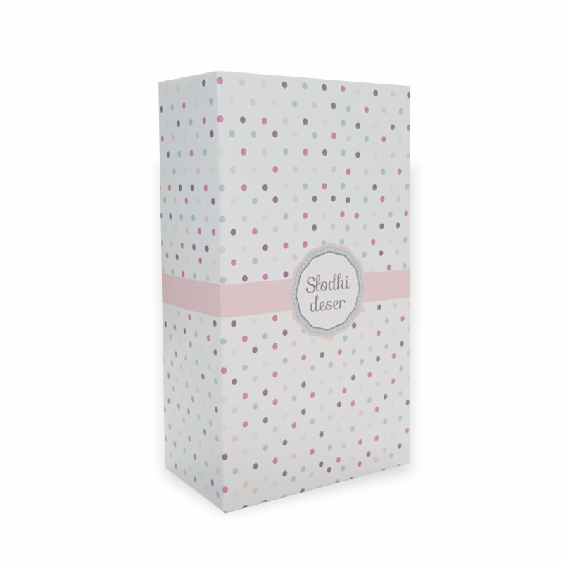 Małe pudełko cukiernicze w kropki 125x210x70 mm 
