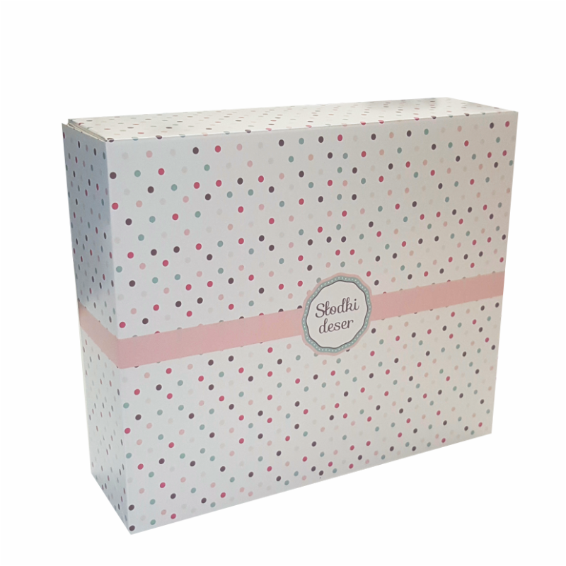 Duże pudełko cukiernicze w kropki 