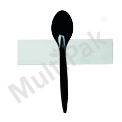 Zestaw czarnych sztućców - łyżka + serwetka 