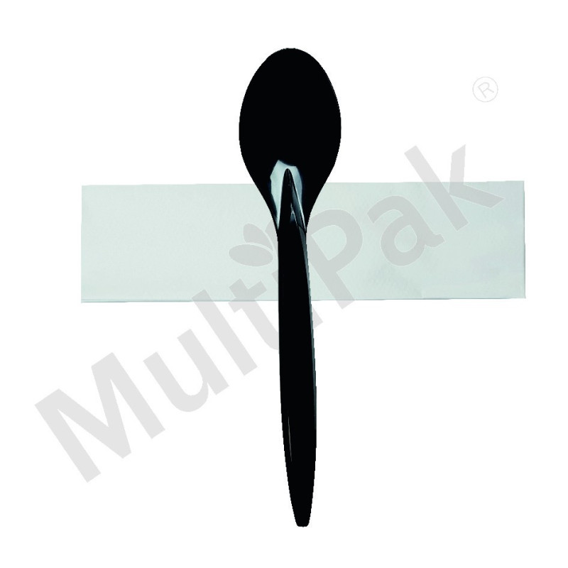 Zestaw czarnych sztućców - łyżka + serwetka 