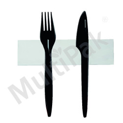 Zestaw sztućców czarnych - widelec + nóż + serwetka 