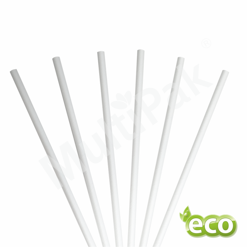 Słomki papierowe białe do napojów cienkie 6x205 mm