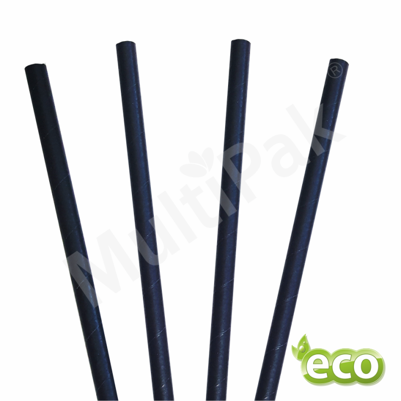 Czarne słomki papierowe do deserów grube 8x197 mm 