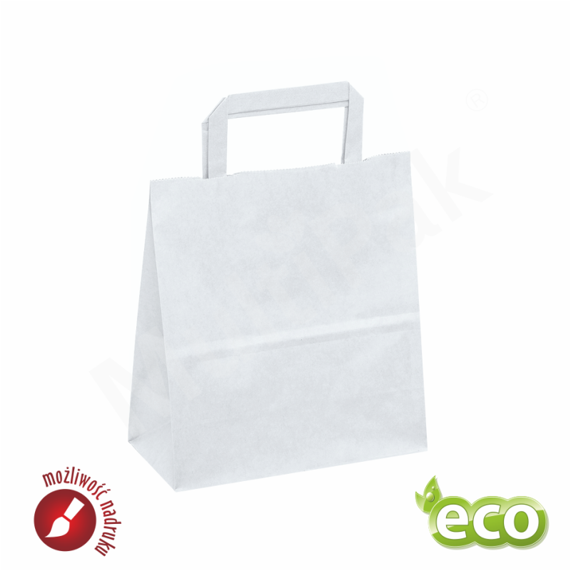 Papierowa torba z uchwytem płaskim biała 250x150x300 mm 