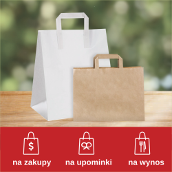 Papierowa torba z uchwytem płaskim biała 250x150x300 mm 