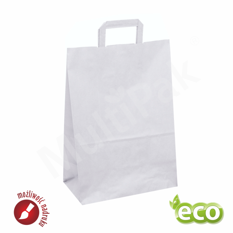 Papierowa torba z uchwytem płaskim biała 320x160x430 mm 