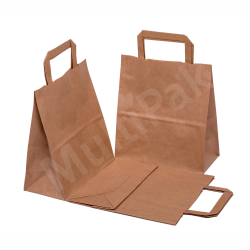 Papierowa torba z uchwytem płaskim brązowa 220x110x250 mm 