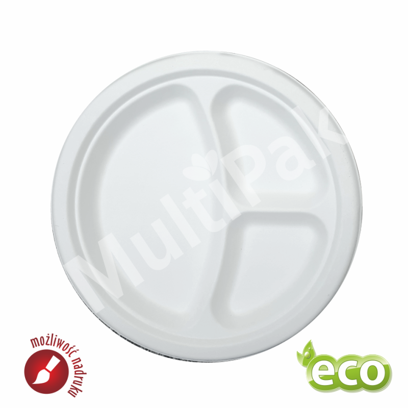 Ekologiczny talerz trójdzielny z trzciny cukrowej 26 cm 