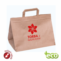 Papierowa torba cateringowa brązowa 320x220x250 mm z nadrukiem indywidualnym 