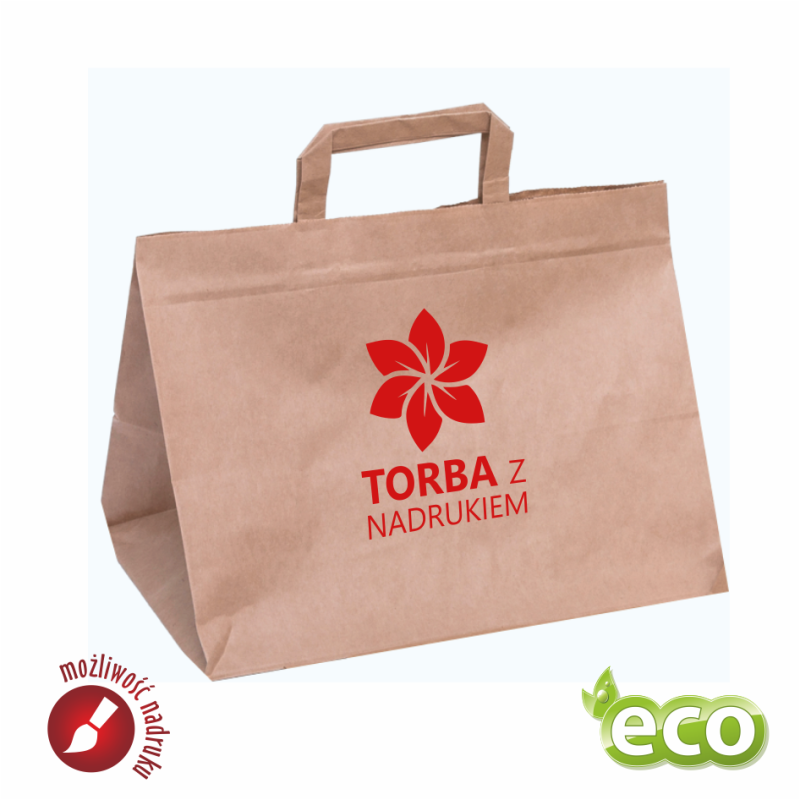 Papierowa torba cateringowa brązowa 320x220x250 mm z nadrukiem indywidualnym 
