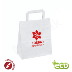 Papierowa torba biała średnia 220x110x245 mm z nadrukiem logo 
