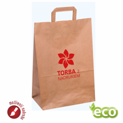 Brązowa torba papierowa brązowa duża 320x160x430 mm z nadrukiem indywidualnym 