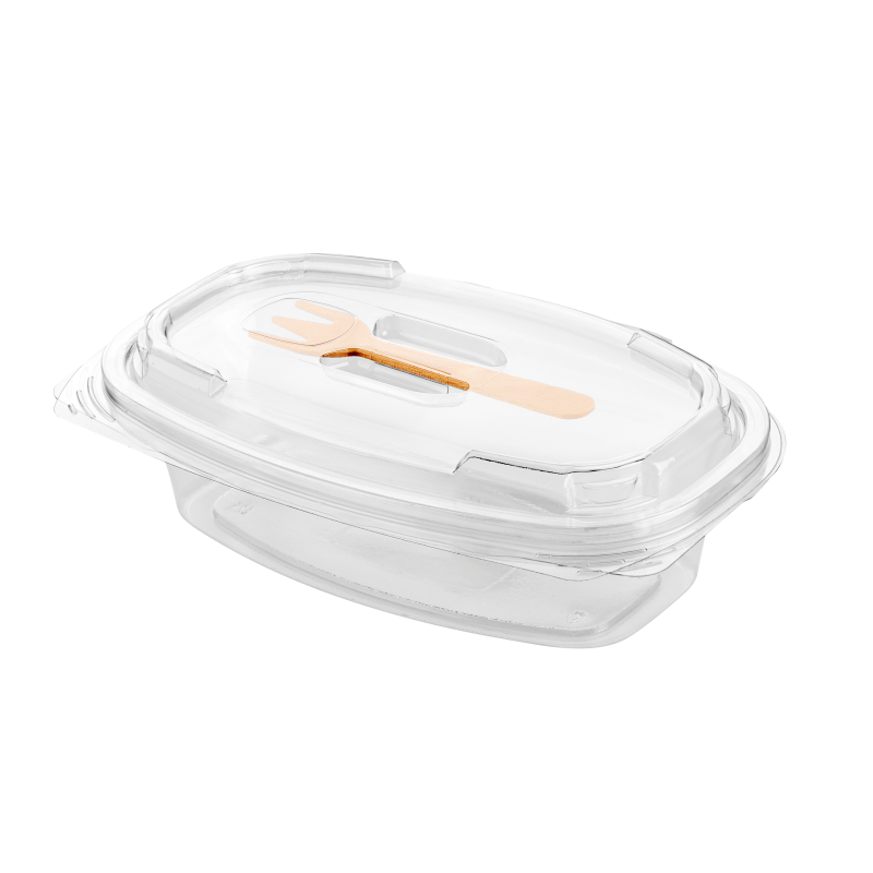 Pojemnik owalny zamykany na zawiasie z widelcem 350 ml 