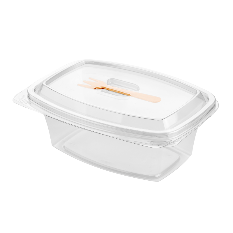 Pojemnik owalny zamykany na zawiasie z widelcem 750 ml 