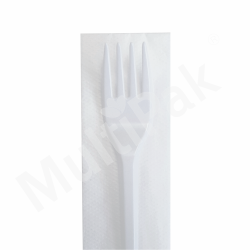 Komplet sztućców białych: widelec + serwetka wielorazowego użytku /A350