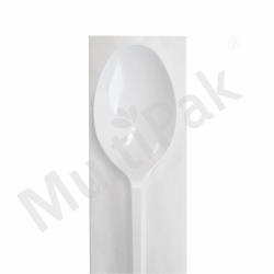 Komplet sztućców białych: łyżka + serwetka wielorazowego użytku /A350