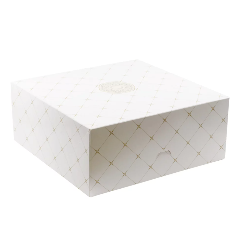 Pudełko cukiernicze na ciasto z nadrukiem klasycznym ROZETA 300x300x125 mm /A80